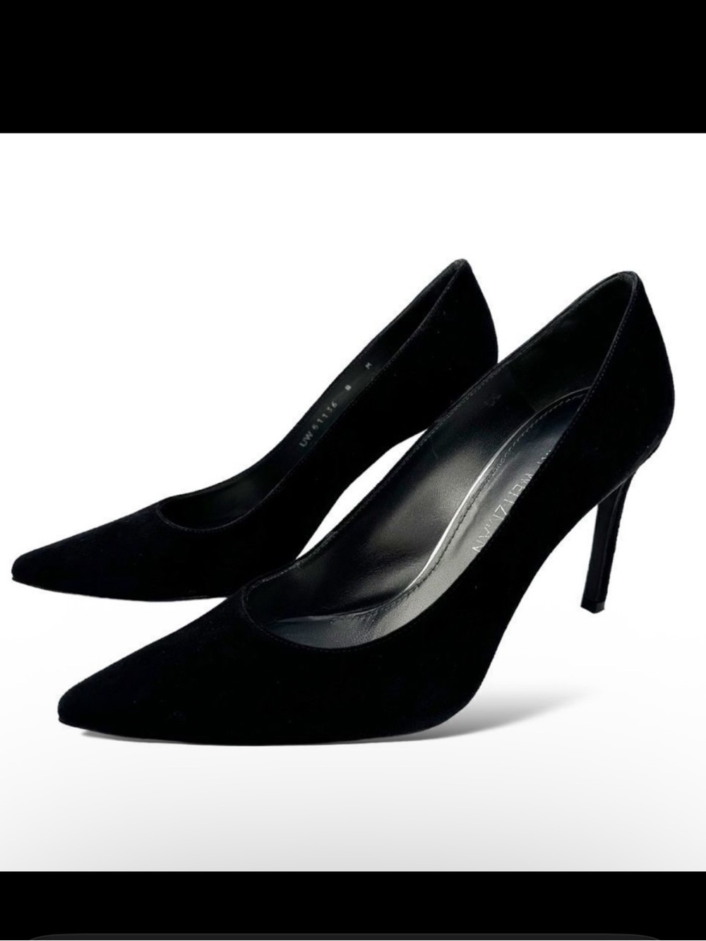 STUART WEITZMAN Power 100 Pump Black Suede Pointed Toe Heels 👠 - Picture 3 of 5